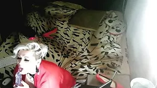 Aimee sucks a transparent cock! Looks like she likes!