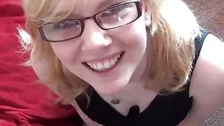 Nerdy English babe with short hair likes to suck it deep