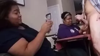 2 BBW does handjob and looks cum .