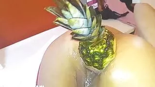 Latin MILF Butt Fucked With a Pineapple