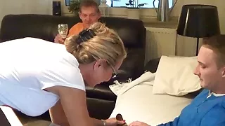 German Wife Fuck Young Deliver Guy and Cuckold Husband Watch