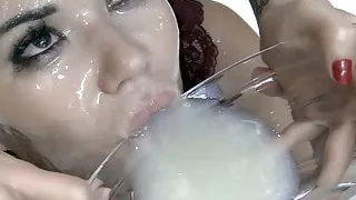 Premium Bukkake - Eva swallows 58 huge mouthful cumshots