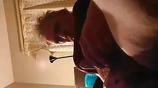 in my red dress stroking cock