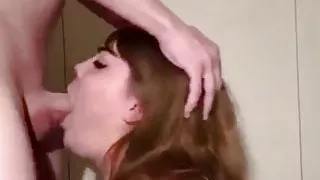 Chubby babe blows cock like a cum hungry whore