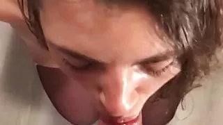 Gagging on a deep throat -cum dripping mouth