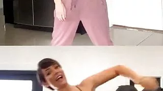 Frankie Bridge teaching Mollie King a dance over webcam.