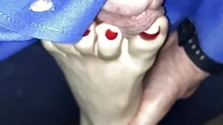 Wife Using Her Sexy Red Toes On Cock