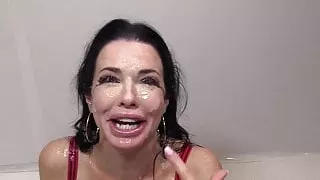 Premium Bukkake - Veronica Avluv eats 66 huge cum loads