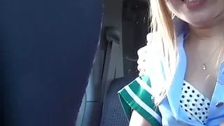 Japanese babe with big boobs sucks dick and bangs her pussy