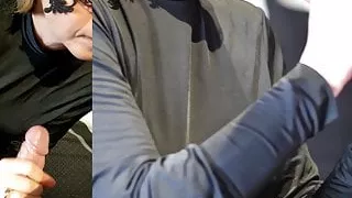 MILF sucks in black dress and gets cum on face