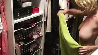 Hot naked blonde teases in the changing room