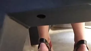 Pretty girl in heeled sandals