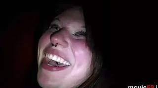 Chubby Mina blows a cock in an adult theater in Hannover