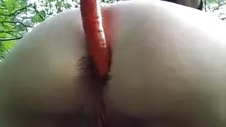 Close up of carrot going into tight ass!