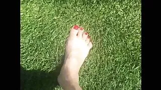 Barefoot on the lawn
