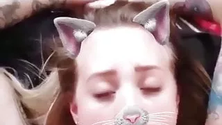 Cute ex cucks small dick by sucking friends cock with facial