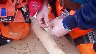 Hot builder has his foreskin pierced do not try this at home