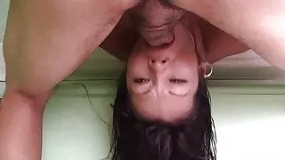 Latina cutie opens wide to swallow big cock