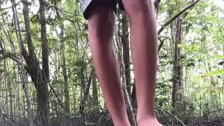 young boy jerks off and cum in the woods.