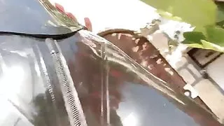 Latex lingerie tease