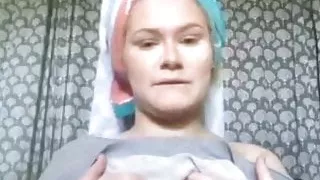 Redhead girl show boobs after shower