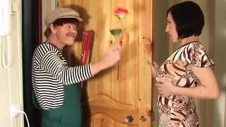 A wife fucks a plumber while her husband is not at home.