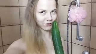 TINY 18yo SKINNY TEEN FUCKED CUCUMBER! BIG CLIT Small Tits