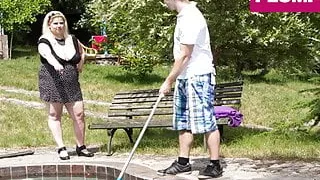 Extra Large Blonde Fucks Up the Pool Boy
