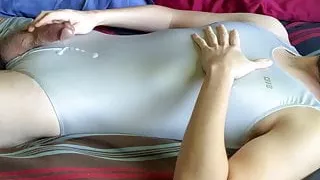 silver spandex leotard hands free cum lycra shorts