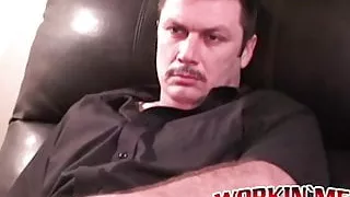 Amateur dude with mustache strokes his hard cock for us