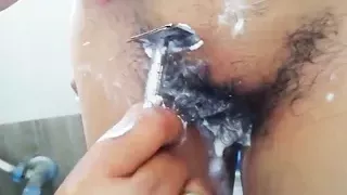 Shaving my Super Hairy Indian Girlfriends Pussy and Armpits