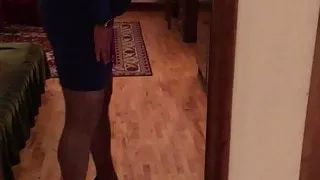 Sissy, blue dress, hells and pantyhose