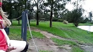 Sissy shemale slut flashing and cumming on a golf course