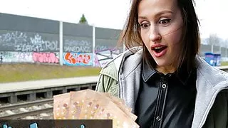 Public Agent Train Station smoker gets her tits out to pay