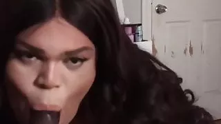Black fat trans woman suck a black cock and make it cum