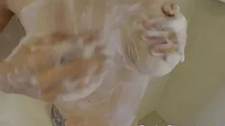 YOU standing right next to her in shower during hairwashing