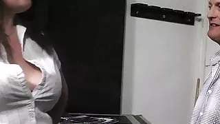 Boss fucks big tits fatty brunette at work