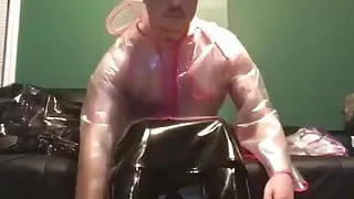 Self bondage breathplay in plastic