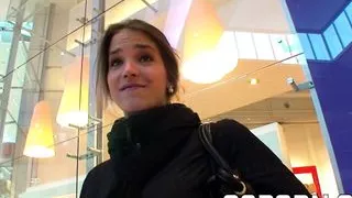 Real threesome in the mall bathroom with hot brunette