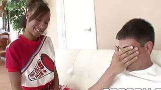 Cheerleader ebony teen is fucked hard by white rocket