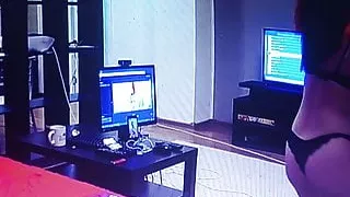 Young girl chatting online, she is naked