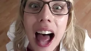 Nerdy blonde loves to swallow every drop