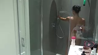 Very sexy stepmom gets recorded while showering