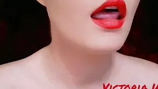 playing with the tongue and red lips
