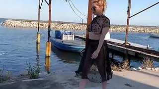 Flashing and Masturbation wearing a seethru outfit