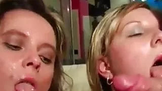 two girls, many cocks, many facials