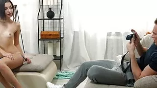 Cute brunette Liona has anal sex on the couch