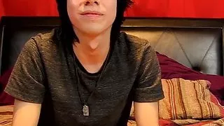 Young man tugs on his cock vigorously after kinky interview