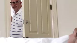 Stepmom helps out step son with his morning boner in secrecy