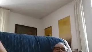 Grandpa cums in his sofa